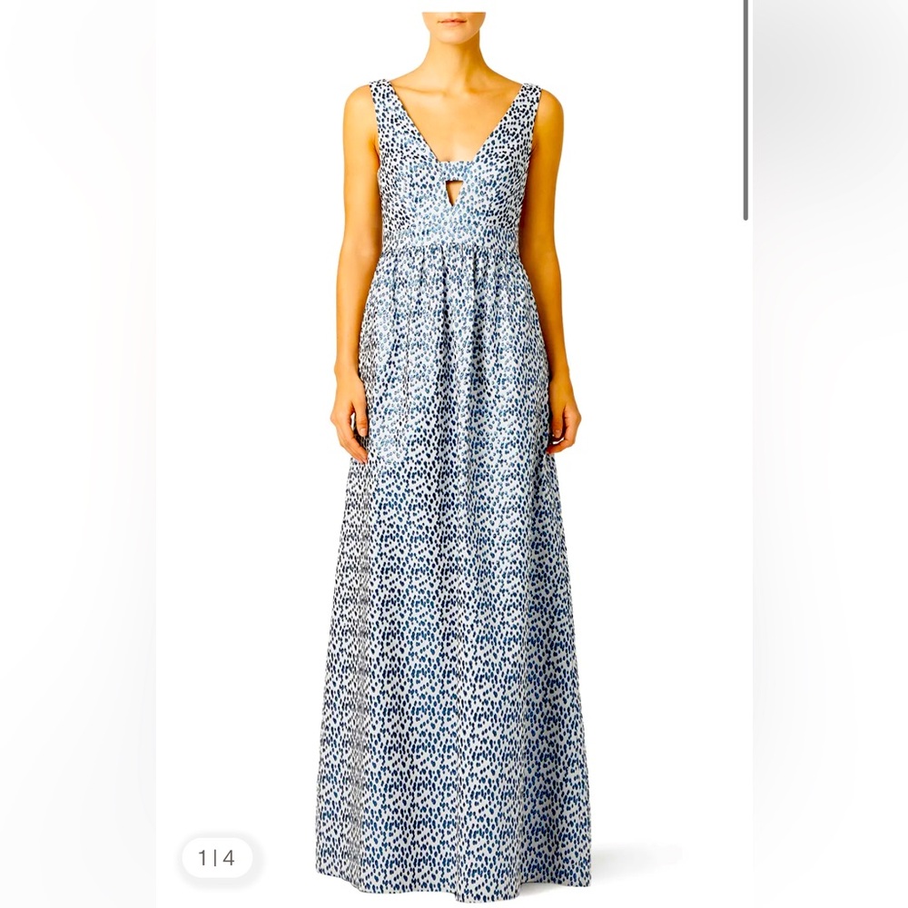 Nicole Miller Blue Printed Jacquard Gown RTR maxi cutout sparkle dress pattern
